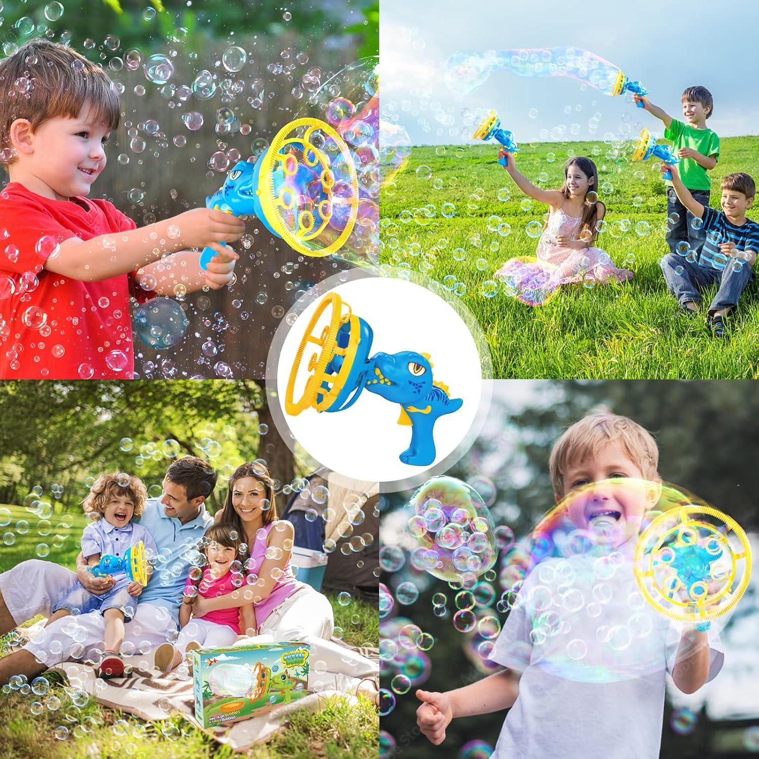 imageBubble Gun Bubble Machine Dinosaur Bubble Blower Toy for Kids and Toddlers Bubble in Bubble Gun Party Favors Birthday Christmas Easter Gift for 3 4 5 6 7 8 9 Years Old Boys and Girls YellowBlue