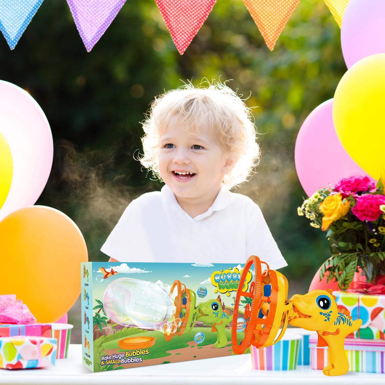 imageBubble Gun Bubble Machine Dinosaur Bubble Blower Toy for Kids and Toddlers Bubble in Bubble Gun Party Favors Birthday Christmas Easter Gift for 3 4 5 6 7 8 9 Years Old Boys and Girls YellowYellow