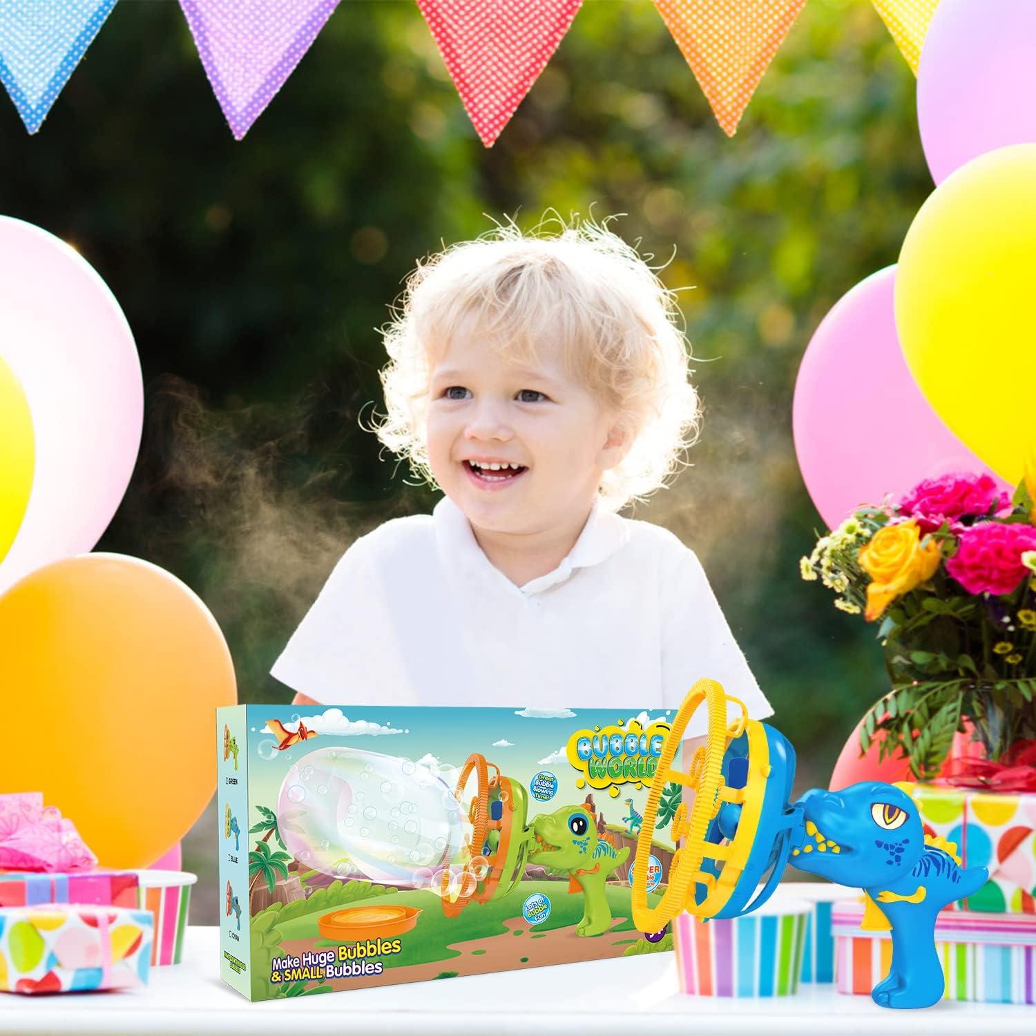 imageBubble Gun Bubble Machine Dinosaur Bubble Blower Toy for Kids and Toddlers Bubble in Bubble Gun Party Favors Birthday Christmas Easter Gift for 3 4 5 6 7 8 9 Years Old Boys and Girls YellowBlue