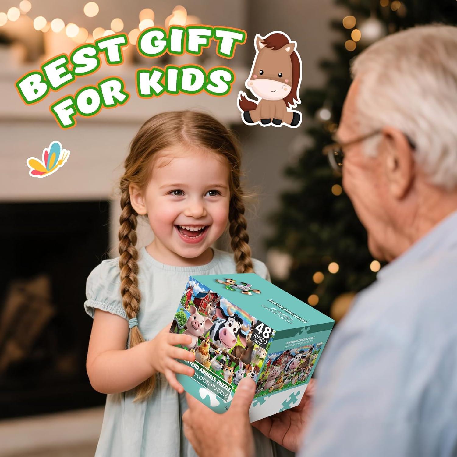 imageJumbo Floor Puzzle for Kids Ages 4648 Piece Cartoon Dinosaur Large Jigsaw PuzzlesLearning Toys for Toddlers Ages 35Children Homeschool Educational Easter Gift for Boy Girl Ages 48Poultry