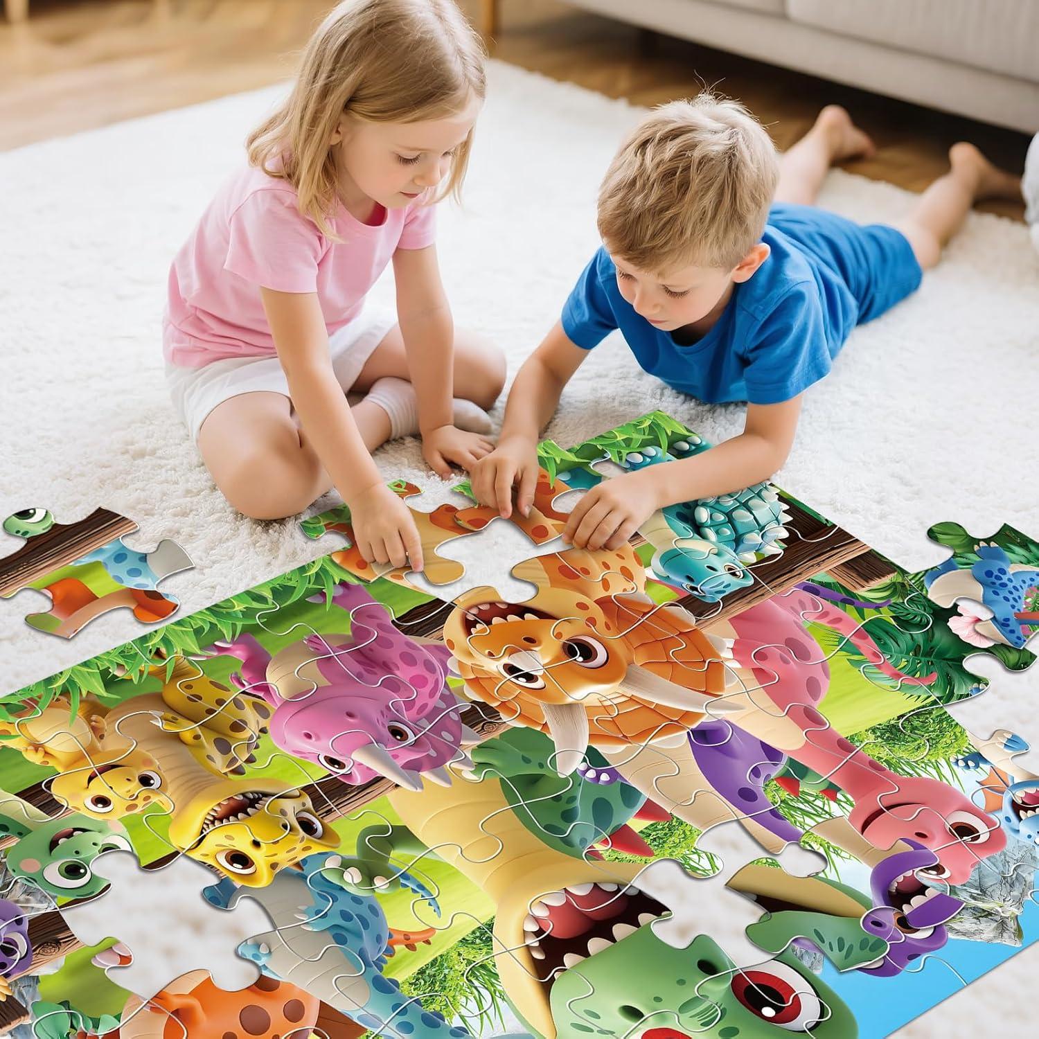 imageJumbo Floor Puzzle for Kids Ages 4648 Piece Cartoon Dinosaur Large Jigsaw PuzzlesLearning Toys for Toddlers Ages 35Children Homeschool Educational Easter Gift for Boy Girl Ages 48Cartoon Dinosaur