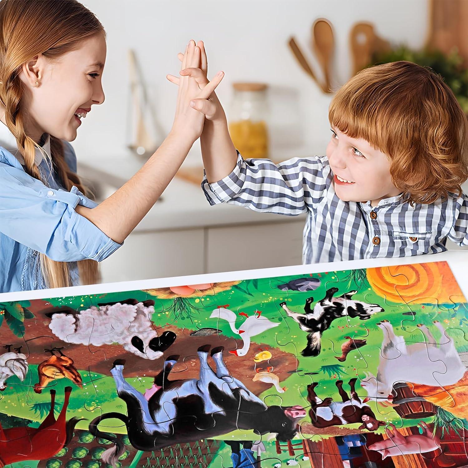 imageJumbo Floor Puzzle for Kids Dinosaur Jigsaw Large Puzzles 48 Piece Ages 36 for Toddler Children Learning Preschool Educational Intellectual Development Toys 48 Years Old Easter Gift for Boy and GirlFarm Animal