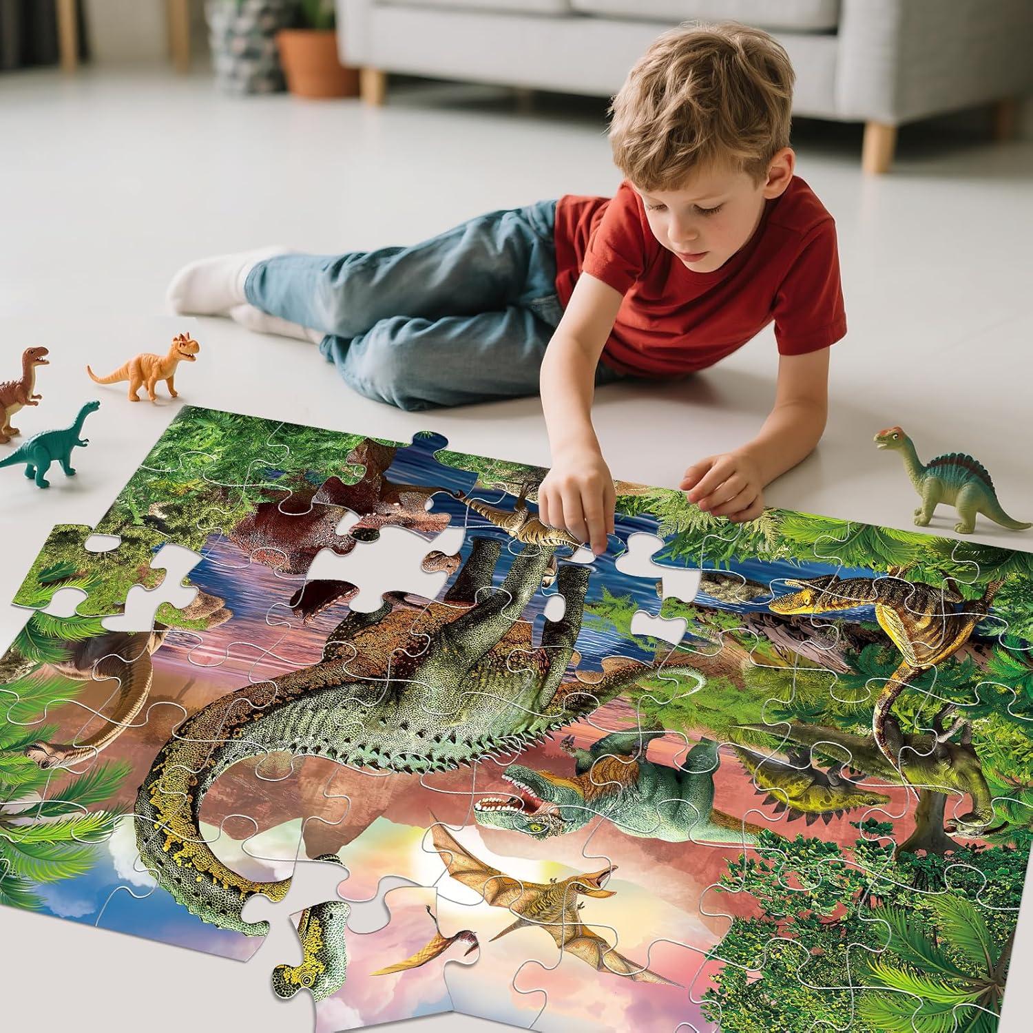 imageJumbo Floor Puzzle for Kids48 Piece Forest Dinosaur Large Jigsaw Puzzles Fun Educational Preschool Learning Toy for Toddlers Ages 35Easter Gift for Boy Girl Ages 48Forest Dino