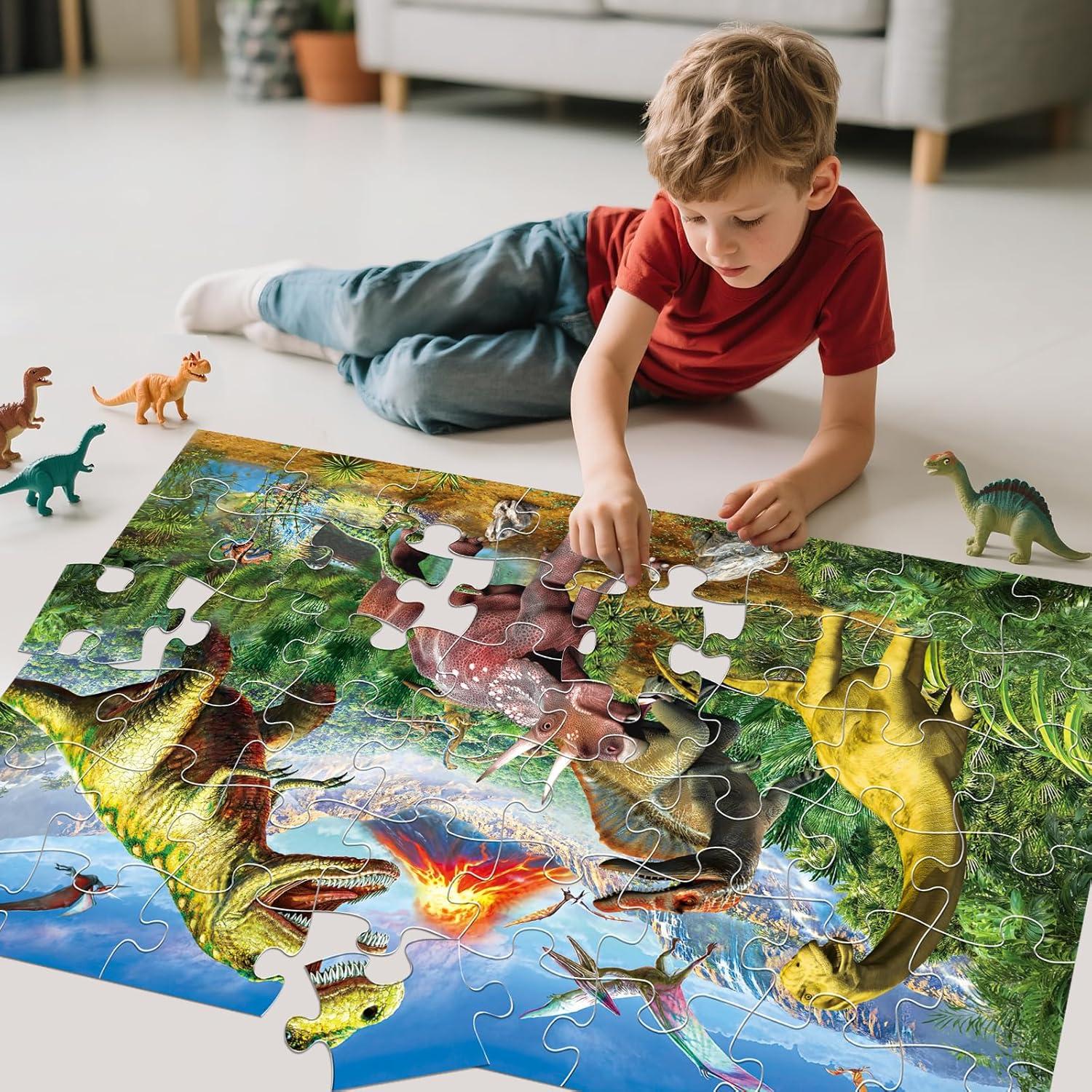 imageJumbo Floor Puzzle for Kids48 Piece Forest Dinosaur Large Jigsaw Puzzles Fun Educational Preschool Learning Toy for Toddlers Ages 35Easter Gift for Boy Girl Ages 48Volcano Dino