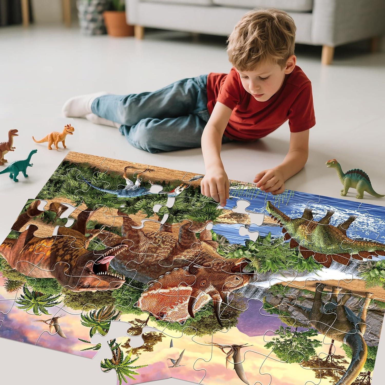 imageJumbo Floor Puzzle for Kids48 Piece Forest Dinosaur Large Jigsaw Puzzles Fun Educational Preschool Learning Toy for Toddlers Ages 35Easter Gift for Boy Girl Ages 48Swamp Dino