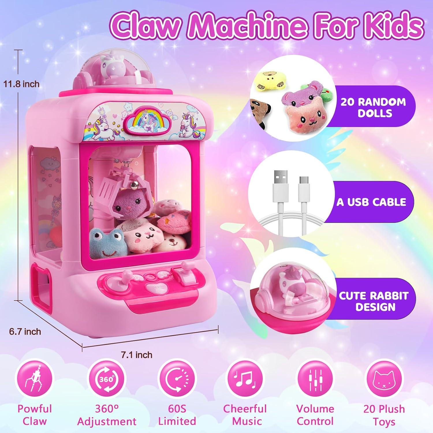 imageTingingYuli Claw Machine for KidsUnicorn Mini Vending Machines Candy Grabber Prize Dispenser Toys for GirlsElectronic Arcade Game with 20 Mini Plush Toys for Christmas Easter Birthday GiftsUnicorn