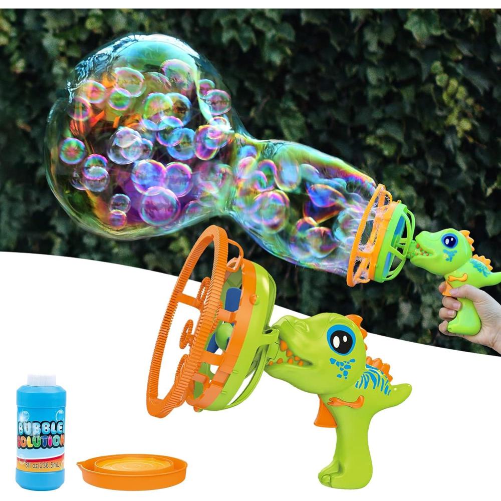 imageBubble Gun Bubble Machine Dinosaur Bubble Blower Toy for Kids and Toddlers Bubble in Bubble Gun Party Favors Birthday Christmas Easter Gift for 3 4 5 6 7 8 9 Years Old Boys and Girls YellowGreen