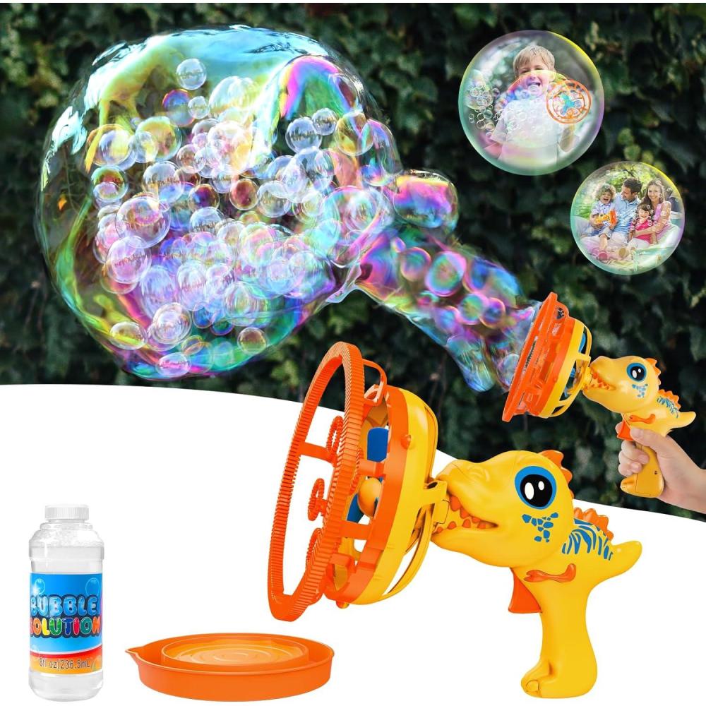 imageBubble Gun Bubble Machine Dinosaur Bubble Blower Toy for Kids and Toddlers Bubble in Bubble Gun Party Favors Birthday Christmas Easter Gift for 3 4 5 6 7 8 9 Years Old Boys and Girls YellowYellow