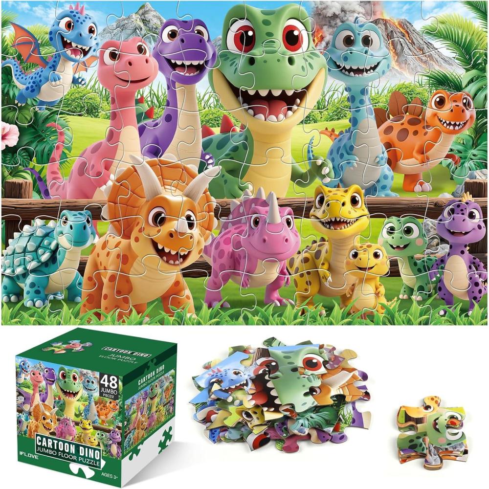 imageJumbo Floor Puzzle for Kids Ages 4648 Piece Cartoon Dinosaur Large Jigsaw PuzzlesLearning Toys for Toddlers Ages 35Children Homeschool Educational Easter Gift for Boy Girl Ages 48Cartoon Dinosaur