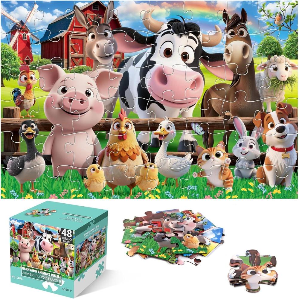 imageJumbo Floor Puzzle for Kids Ages 4648 Piece Cartoon Dinosaur Large Jigsaw PuzzlesLearning Toys for Toddlers Ages 35Children Homeschool Educational Easter Gift for Boy Girl Ages 48Poultry