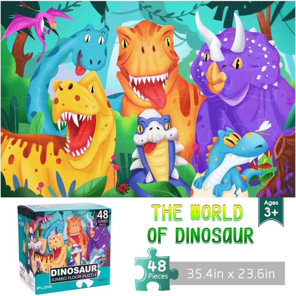 imageJumbo Floor Puzzle for Kids Dinosaur Jigsaw Large Puzzles 48 Piece Ages 36 for Toddler Children Learning Preschool Educational Intellectual Development Toys 48 Years Old Easter Gift for Boy and GirlDinosaur