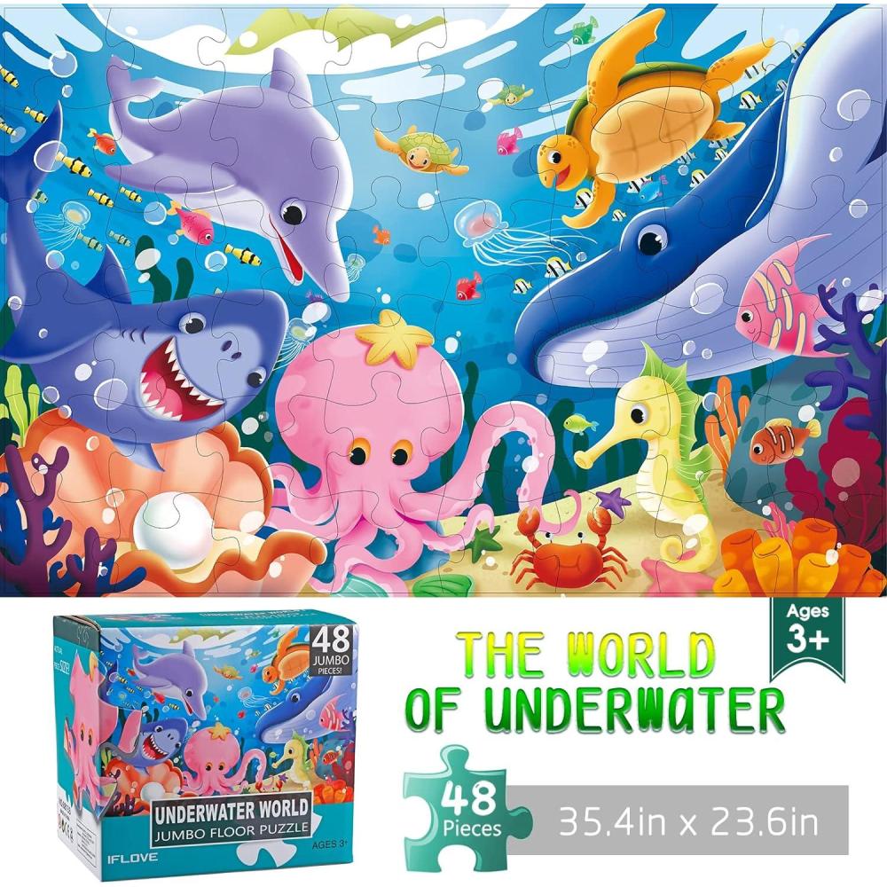 imageJumbo Floor Puzzle for Kids Dinosaur Jigsaw Large Puzzles 48 Piece Ages 36 for Toddler Children Learning Preschool Educational Intellectual Development Toys 48 Years Old Easter Gift for Boy and GirlUnderwater