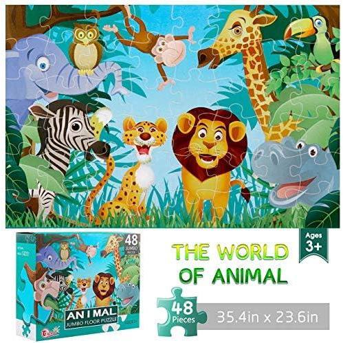 imageJumbo Floor Puzzle for Kids Dinosaur Jigsaw Large Puzzles 48 Piece Ages 36 for Toddler Children Learning Preschool Educational Intellectual Development Toys 48 Years Old Easter Gift for Boy and GirlAnimal