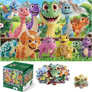 Jumbo Floor Puzzle for Kids Ages 4-6,48 Piece Cartoon Dinosaur Large Jigsaw Puzzles,Learning Toys for Toddlers Ages 3-5,Children Homeschool Educational Easter Gift for Boy Girl Ages 4-8(Cartoon Dinosaur)