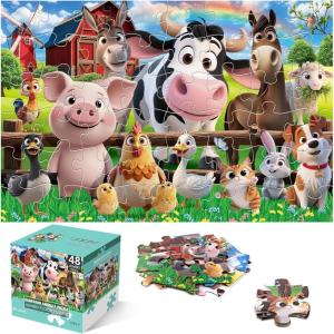 Jumbo Floor Puzzle for Kids Ages 4-6,48 Piece Cartoon Dinosaur Large Jigsaw Puzzles,Learning Toys for Toddlers Ages 3-5,Children Homeschool Educational Easter Gift for Boy Girl Ages 4-8(Poultry)