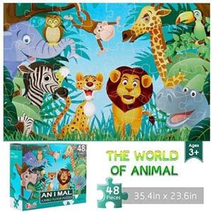 Jumbo Floor Puzzle for Kids Dinosaur Jigsaw Large Puzzles 48 Piece Ages 3-6 for Toddler Children Learning Preschool Educational Intellectual Development Toys 4-8 Years Old Easter Gift for Boy and Girl(Animal)