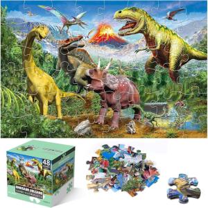 Jumbo Floor Puzzle for Kids,48 Piece Forest Dinosaur Large Jigsaw Puzzles, Fun Educational Preschool Learning Toy for Toddlers Ages 3-5,Easter Gift for Boy Girl Ages 4-8(Volcano Dino)