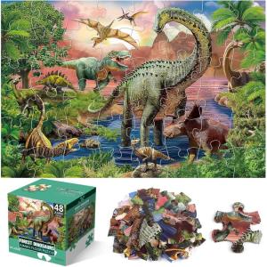 Jumbo Floor Puzzle for Kids,48 Piece Forest Dinosaur Large Jigsaw Puzzles, Fun Educational Preschool Learning Toy for Toddlers Ages 3-5,Easter Gift for Boy Girl Ages 4-8(Forest Dino)