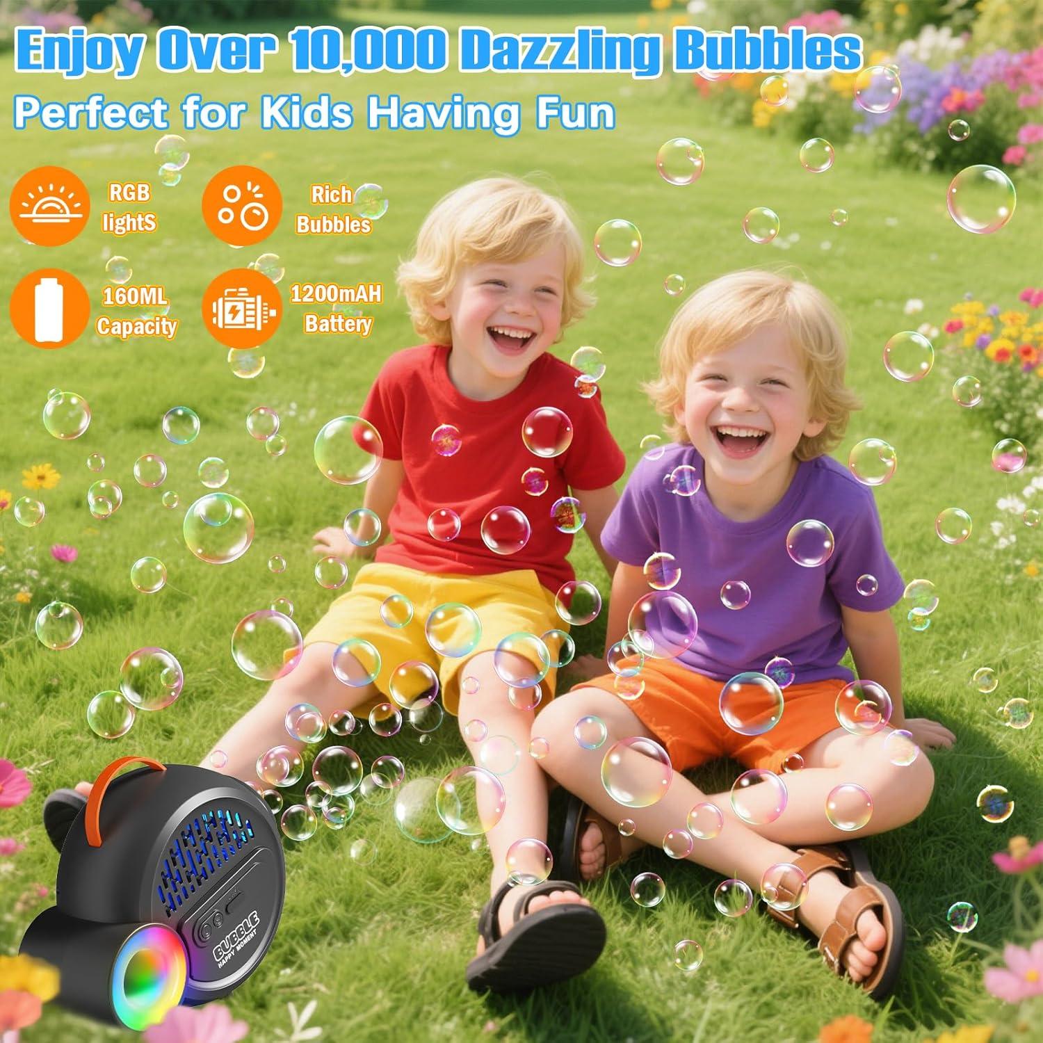 imageBubble Machine for Kids ToddlersAutomatic Bubble Maker with RGB LightRechargeable TypeC Charge Bubble BlowerBubble Toy for 3 4 5 6 7 Year Old Boy GirlOutdoor Party Wedding Birthday GiftsGray