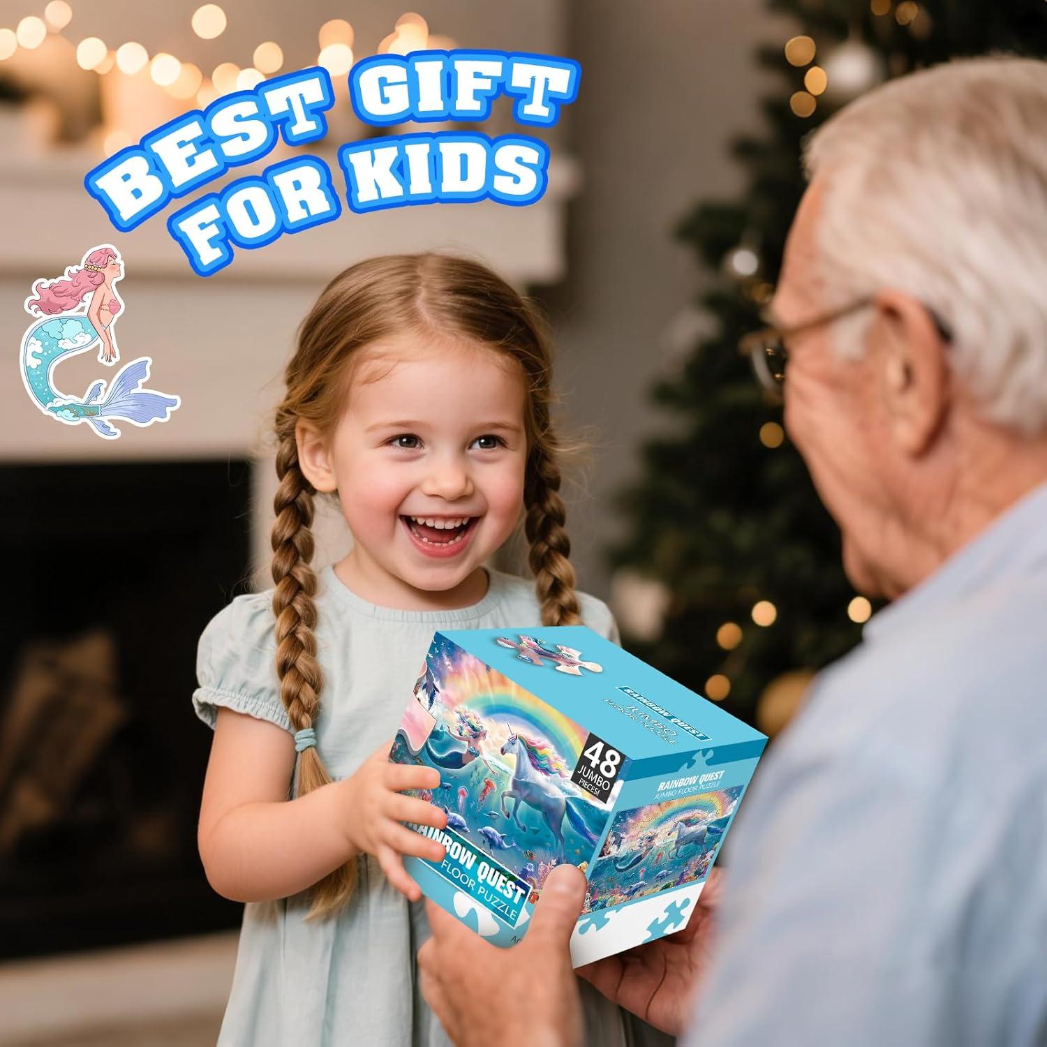 imageJumbo Floor Puzzle for Kids Ages 48 48Piece Unicorn and Mermaid Underwater Jigsaw Puzzle Large Educational Toys for Toddler Girls and Boys Easter Gift for 35 Year OldsRainbow