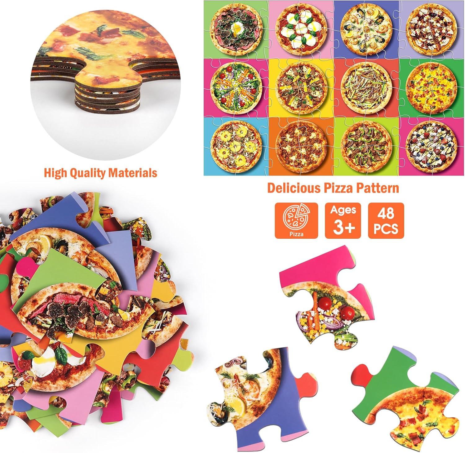 imageJumbo Floor Puzzle for Kids48 Hot Dog Pizza Jigsaw PuzzlesLearning Educational Foods Toys for Toddlers Ages 35Colorful Design Children Easter Gift for Boy Girl Ages 48Pizza