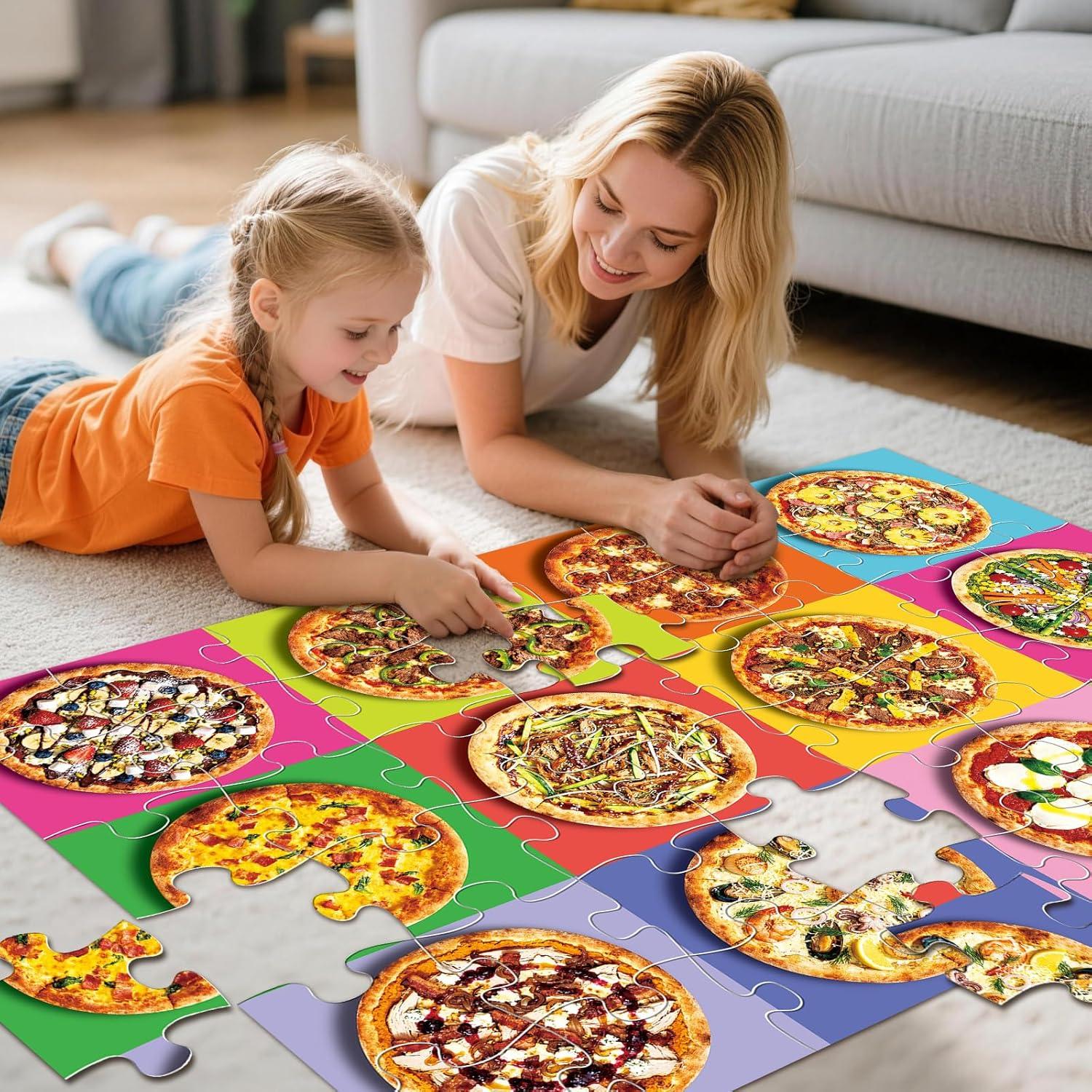 imageJumbo Floor Puzzle for Kids48 Hot Dog Pizza Jigsaw PuzzlesLearning Educational Foods Toys for Toddlers Ages 35Colorful Design Children Easter Gift for Boy Girl Ages 48Pizza