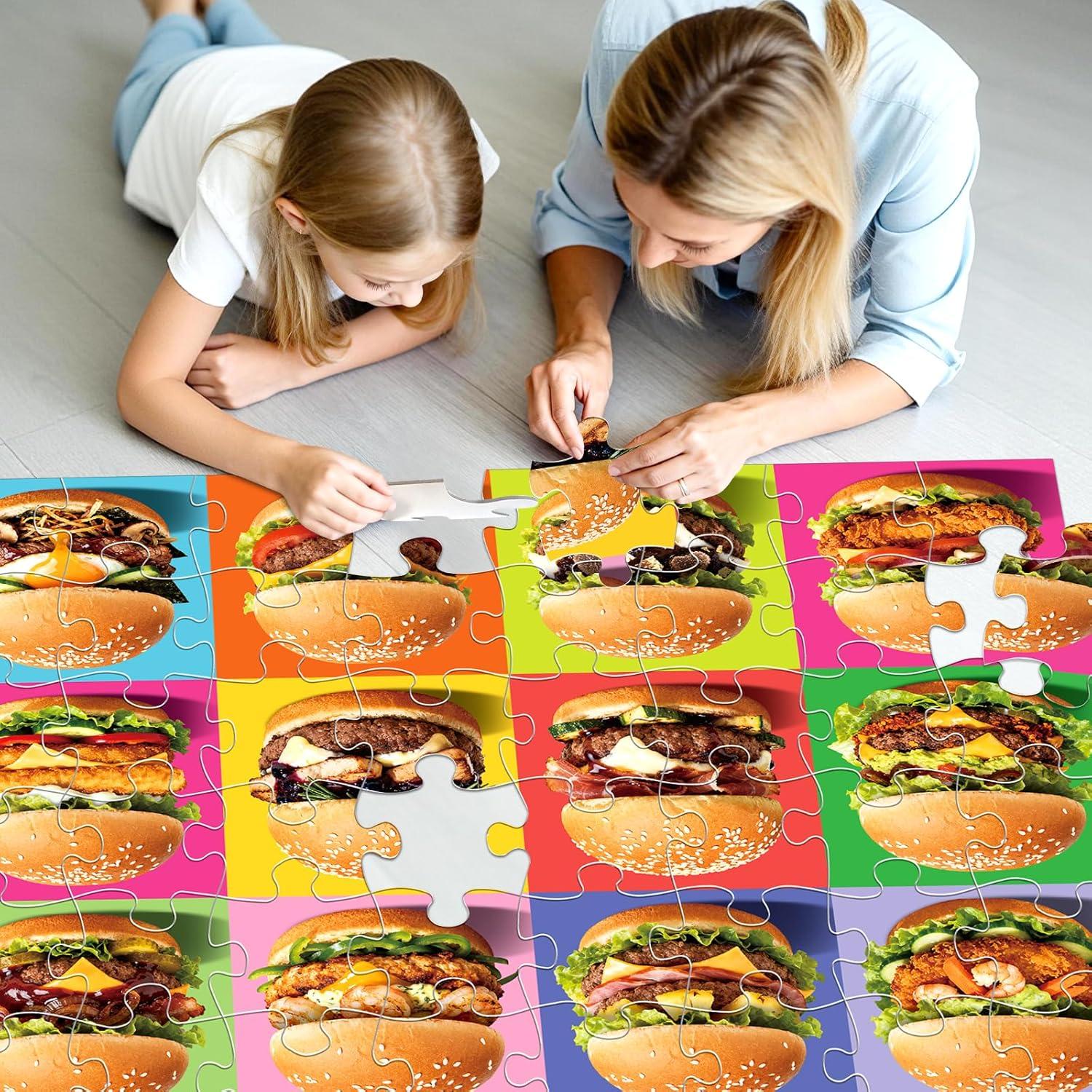 imageJumbo Floor Puzzle for Kids48 Hot Dog Pizza Jigsaw PuzzlesLearning Educational Foods Toys for Toddlers Ages 35Colorful Design Children Easter Gift for Boy Girl Ages 48Hamburger