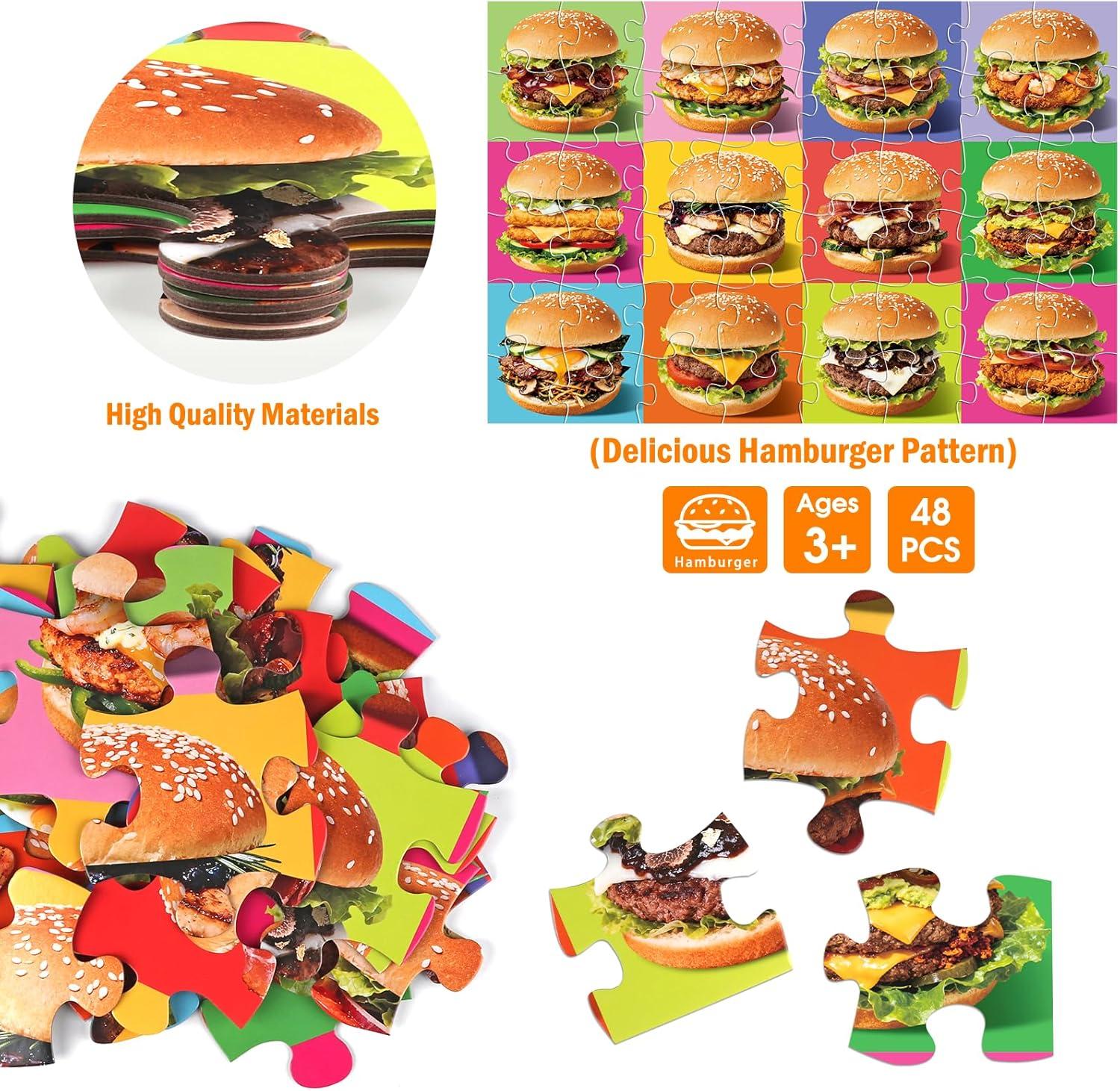 imageJumbo Floor Puzzle for Kids48 Hot Dog Pizza Jigsaw PuzzlesLearning Educational Foods Toys for Toddlers Ages 35Colorful Design Children Easter Gift for Boy Girl Ages 48Hamburger