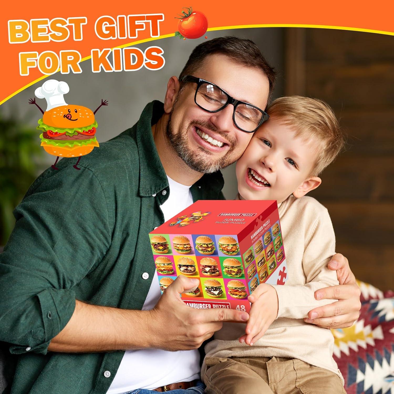imageJumbo Floor Puzzle for Kids48 Hot Dog Pizza Jigsaw PuzzlesLearning Educational Foods Toys for Toddlers Ages 35Colorful Design Children Easter Gift for Boy Girl Ages 48Hamburger