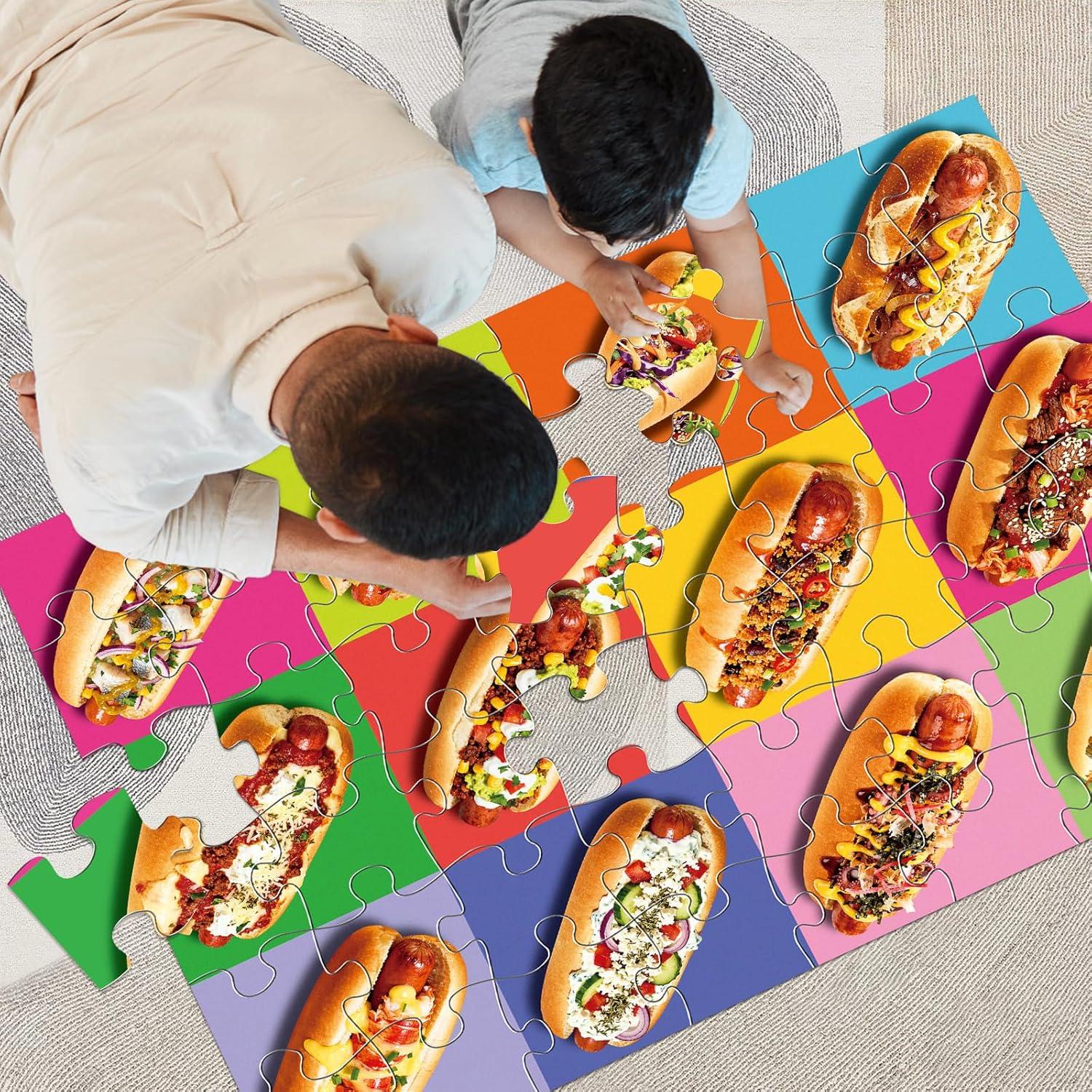 imageJumbo Floor Puzzle for Kids48 Hot Dog Pizza Jigsaw PuzzlesLearning Educational Foods Toys for Toddlers Ages 35Colorful Design Children Easter Gift for Boy Girl Ages 48Hot Dog