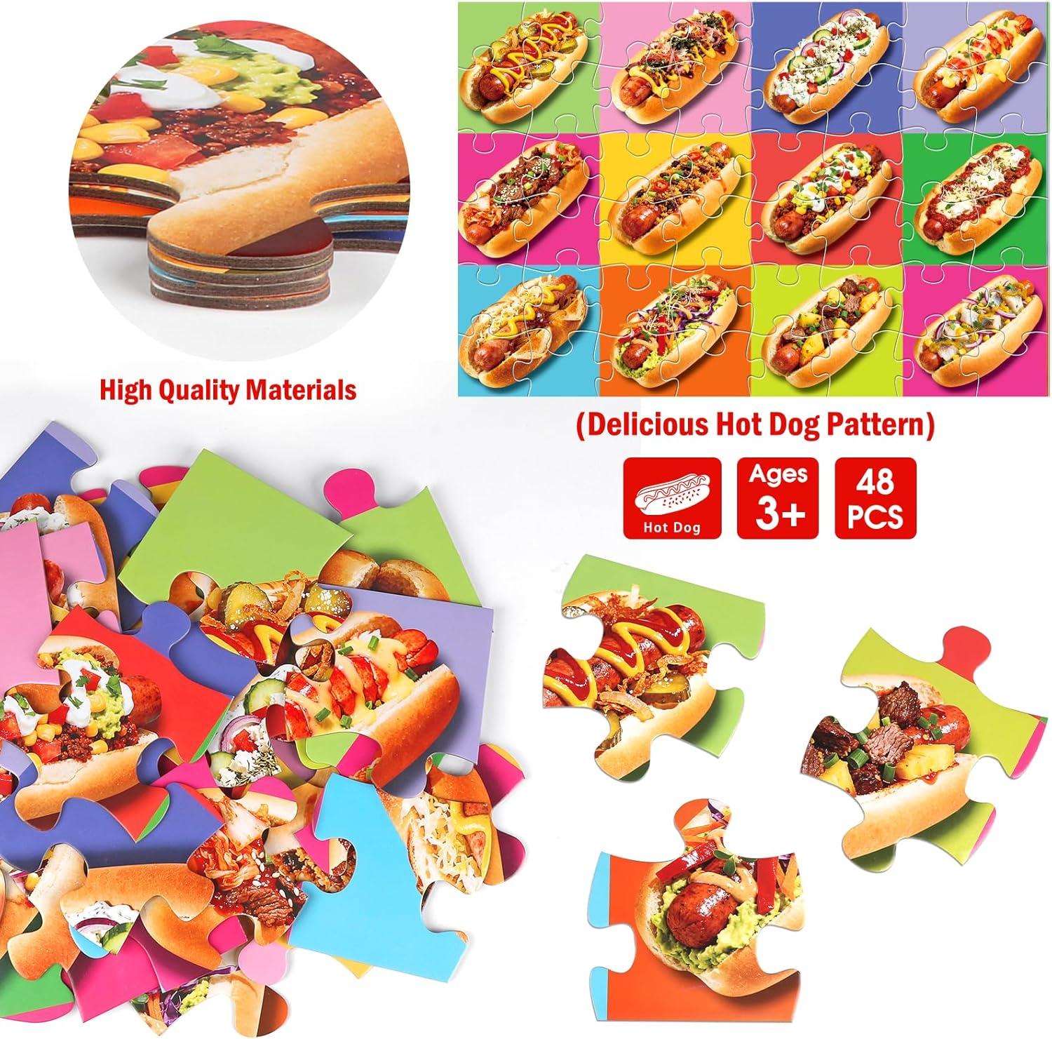 imageJumbo Floor Puzzle for Kids48 Hot Dog Pizza Jigsaw PuzzlesLearning Educational Foods Toys for Toddlers Ages 35Colorful Design Children Easter Gift for Boy Girl Ages 48Hot Dog