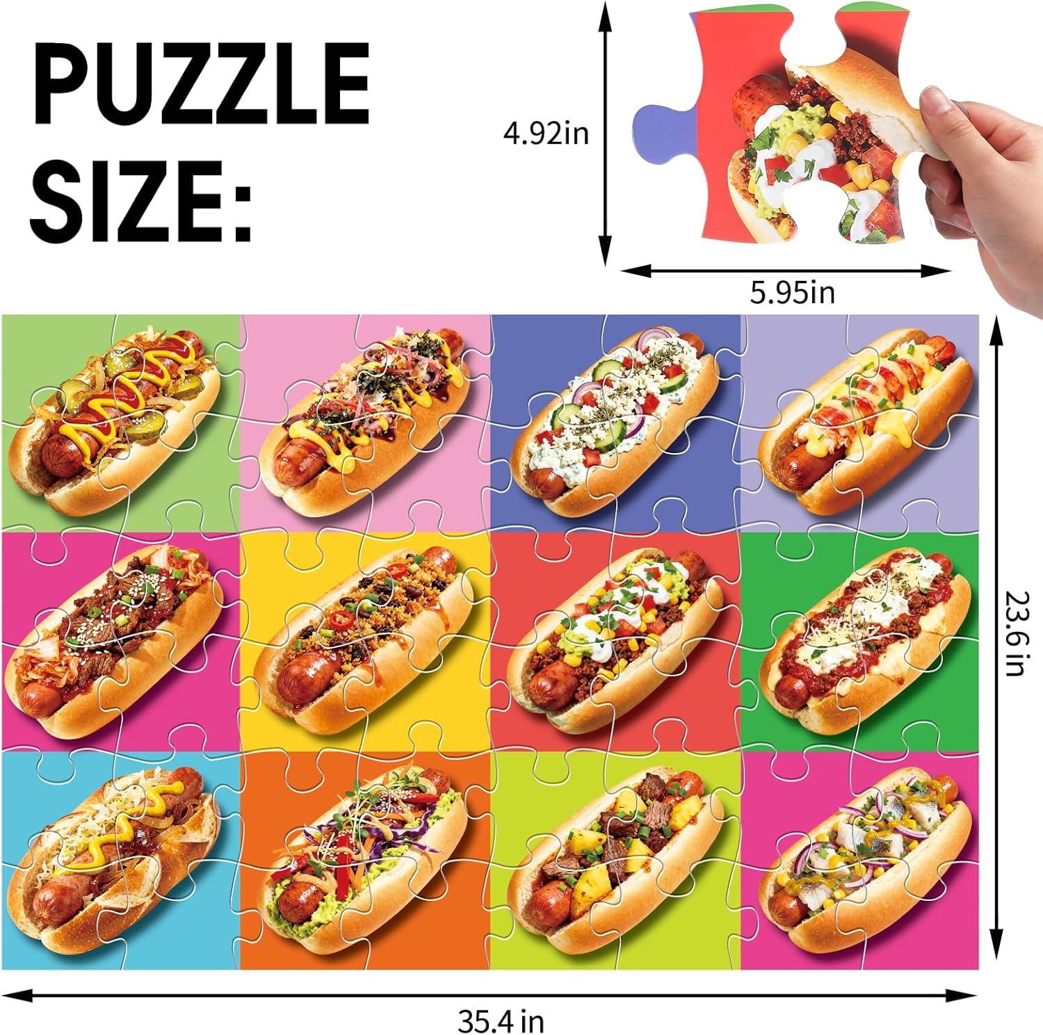 imageJumbo Floor Puzzle for Kids48 Hot Dog Pizza Jigsaw PuzzlesLearning Educational Foods Toys for Toddlers Ages 35Colorful Design Children Easter Gift for Boy Girl Ages 48Hot Dog