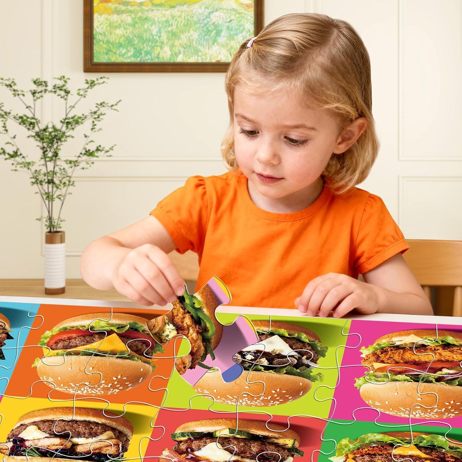 imageJumbo Floor Puzzle for Kids48 Hot Dog Pizza Jigsaw PuzzlesLearning Educational Foods Toys for Toddlers Ages 35Colorful Design Children Easter Gift for Boy Girl Ages 48Hamburger