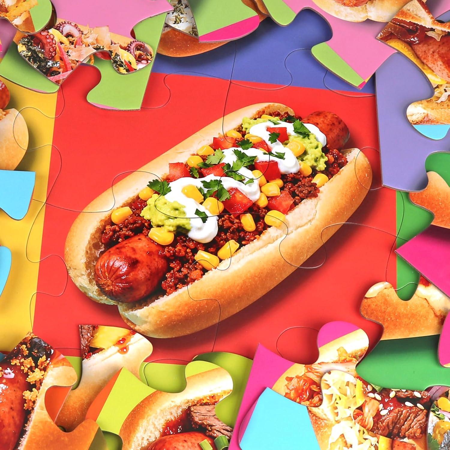 imageJumbo Floor Puzzle for Kids48 Hot Dog Pizza Jigsaw PuzzlesLearning Educational Foods Toys for Toddlers Ages 35Colorful Design Children Easter Gift for Boy Girl Ages 48Hot Dog