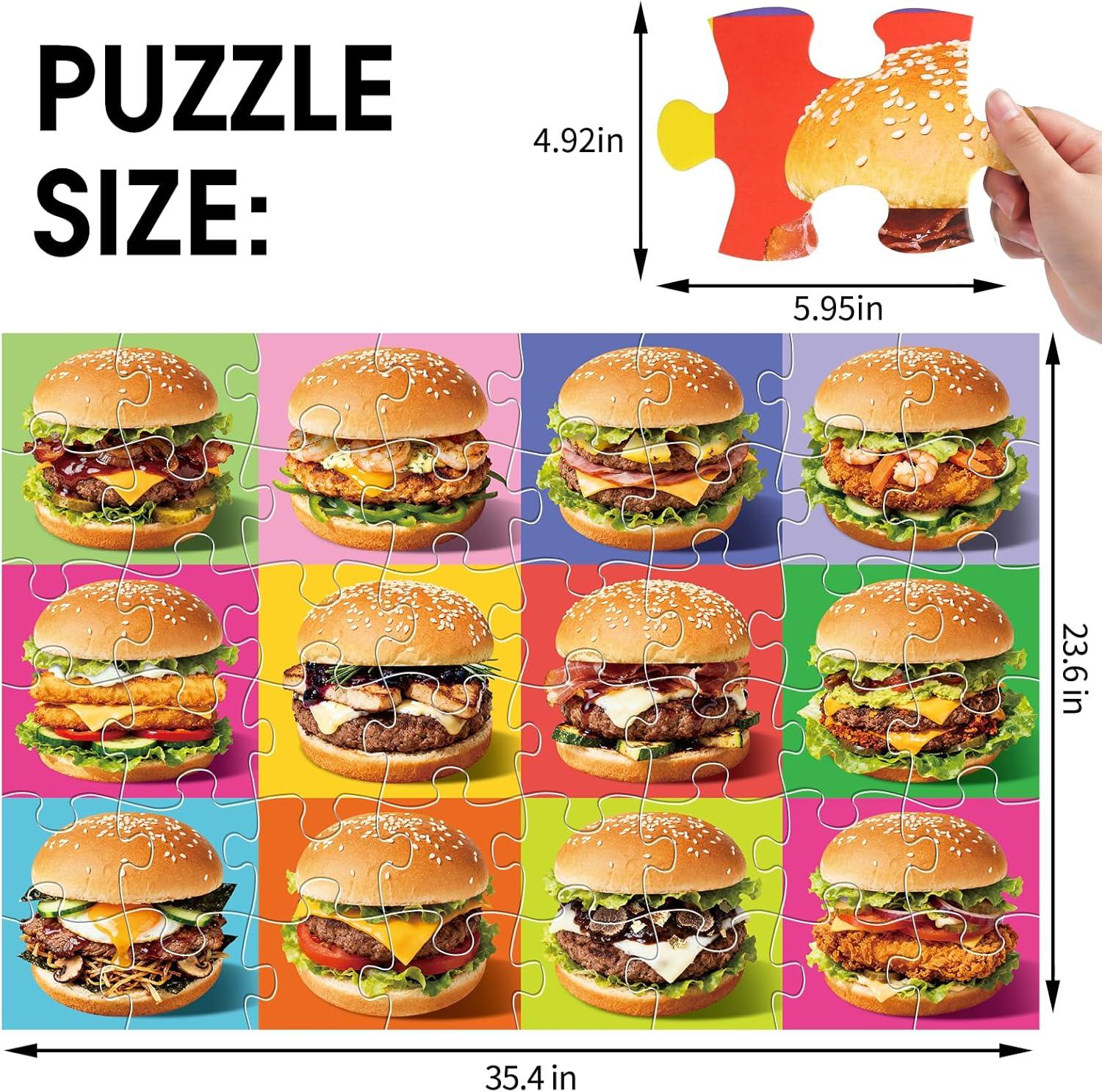 imageJumbo Floor Puzzle for Kids48 Hot Dog Pizza Jigsaw PuzzlesLearning Educational Foods Toys for Toddlers Ages 35Colorful Design Children Easter Gift for Boy Girl Ages 48Hamburger