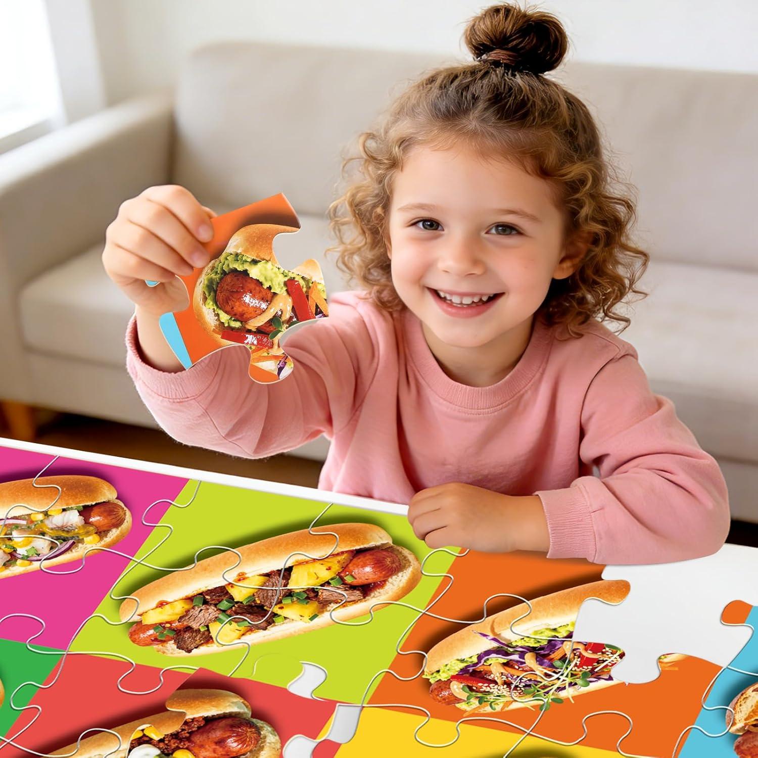 imageJumbo Floor Puzzle for Kids48 Hot Dog Pizza Jigsaw PuzzlesLearning Educational Foods Toys for Toddlers Ages 35Colorful Design Children Easter Gift for Boy Girl Ages 48Hot Dog
