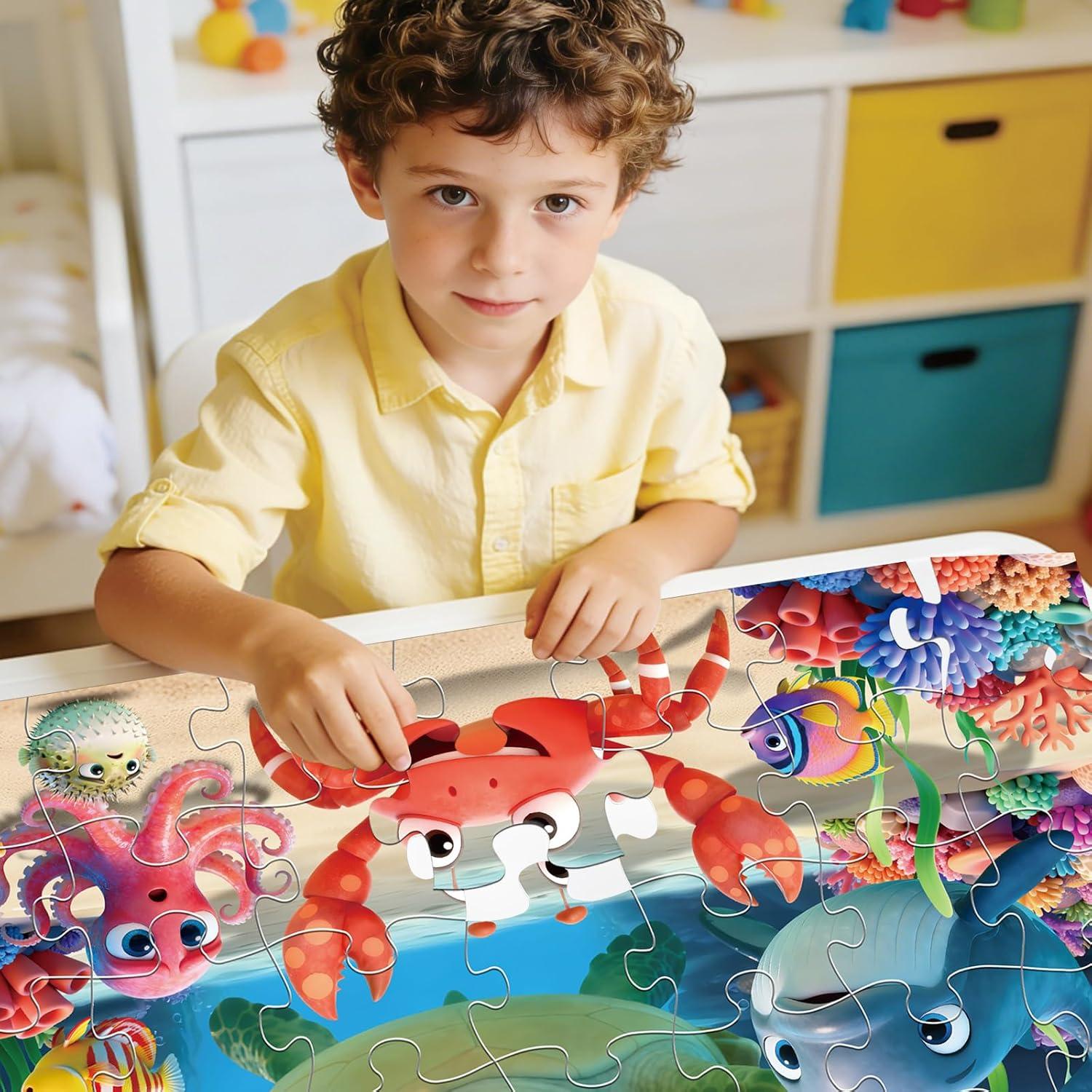 imageJumbo Floor Puzzle for Kids48 Piece Animal Large Jigsaw PuzzlesLearning Educational Toys for Toddlers Ages 35Sea Turtle Puzzle Children Easter Gift for Boy Girl Ages 48SeaLife