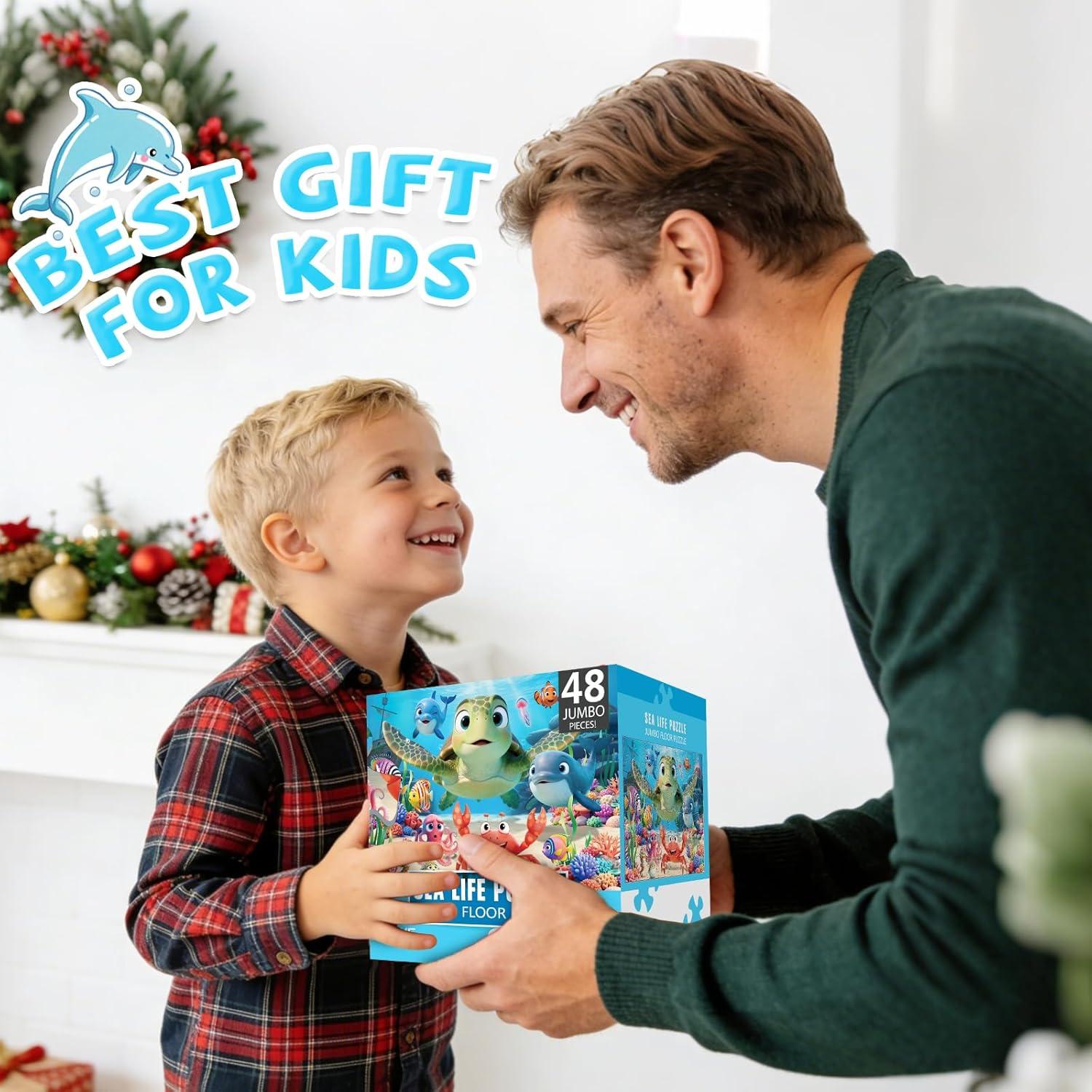 imageJumbo Floor Puzzle for Kids48 Piece Animal Large Jigsaw PuzzlesLearning Educational Toys for Toddlers Ages 35Sea Turtle Puzzle Children Easter Gift for Boy Girl Ages 48SeaLife