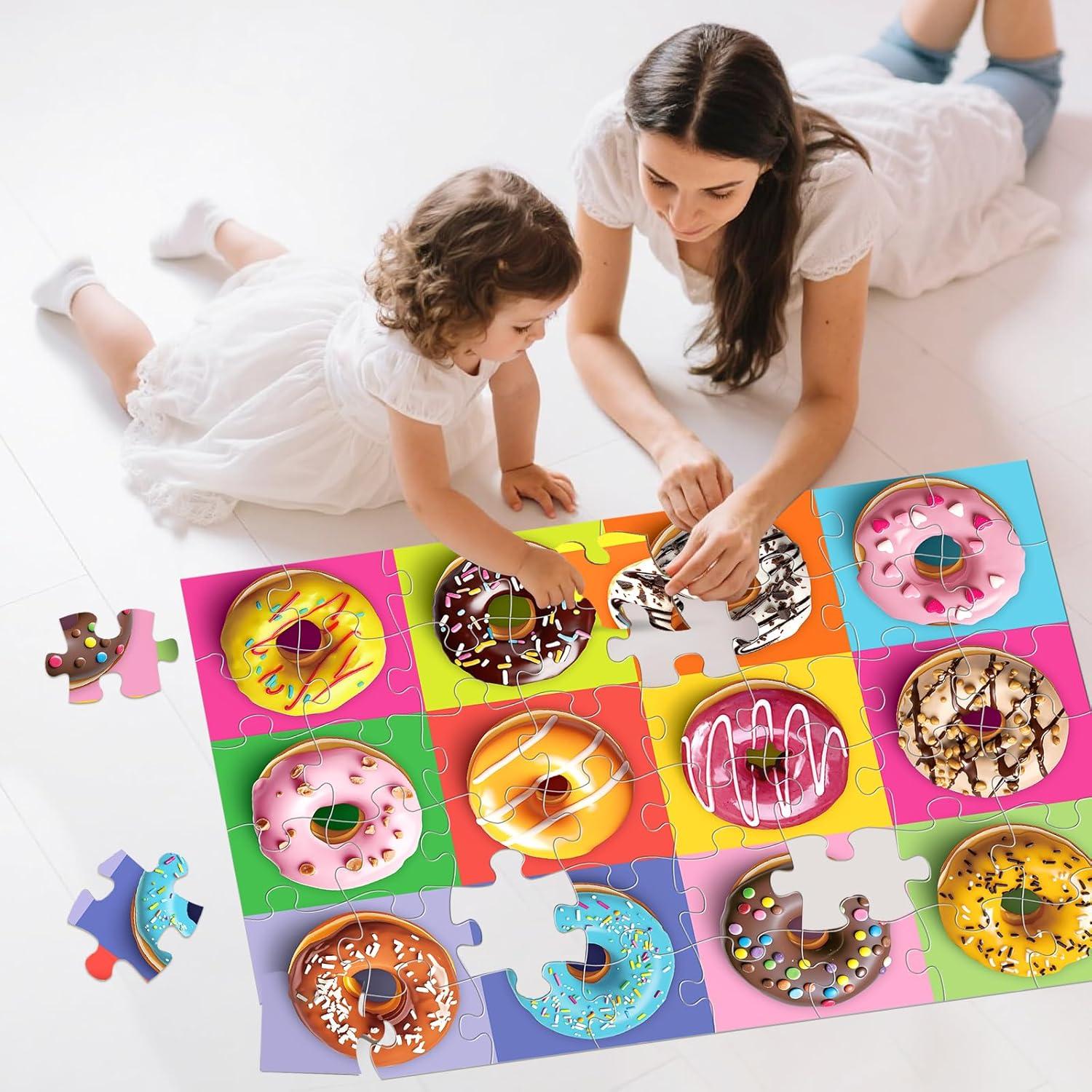 imageJumbo Floor Puzzle for Kids48 Piece Colorful Donuts Jigsaw PuzzlesLearning Educational Toys for Toddlers Ages 35Children Gift for Boy Girl Ages 48 Donut