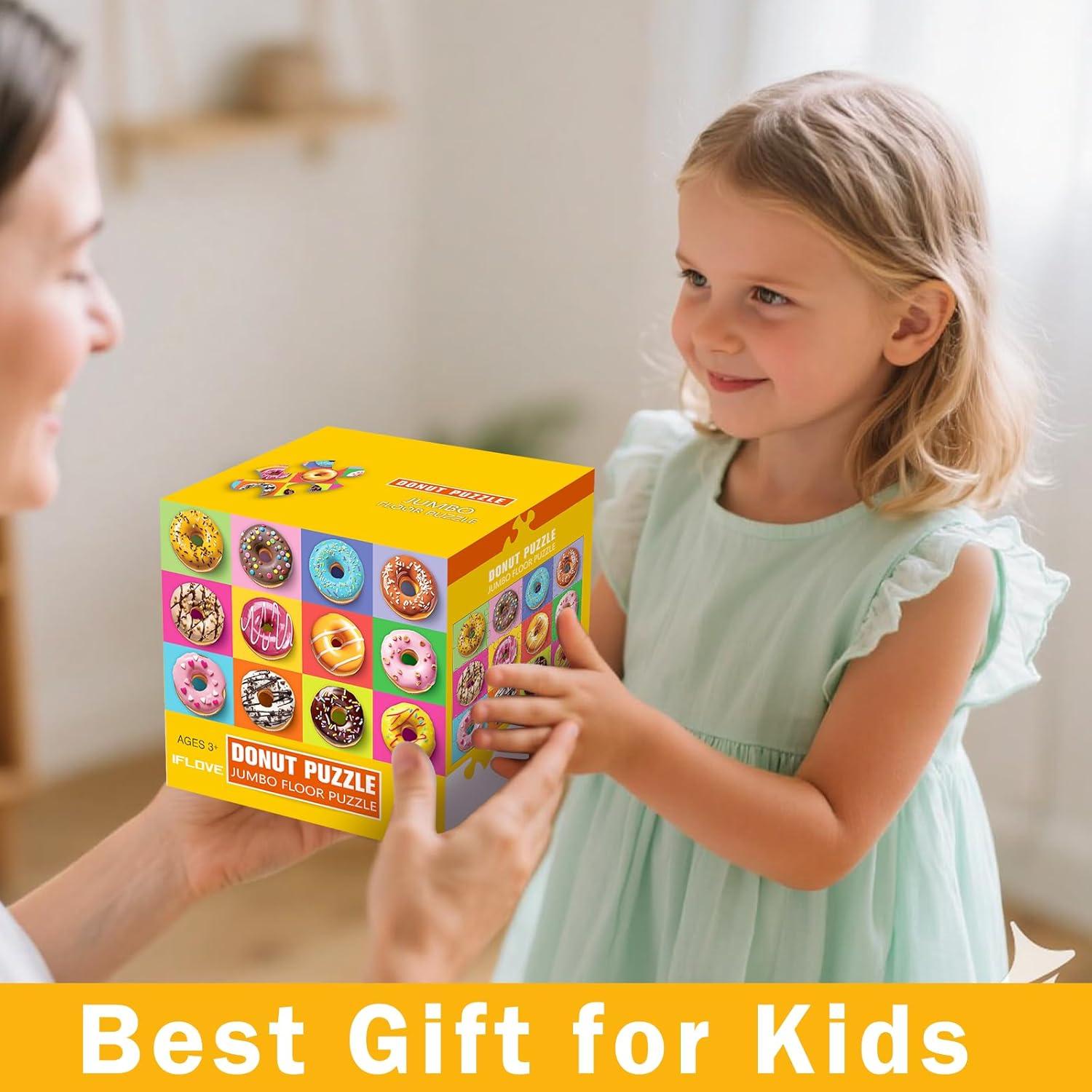imageJumbo Floor Puzzle for Kids48 Piece Colorful Donuts Jigsaw PuzzlesLearning Educational Toys for Toddlers Ages 35Children Gift for Boy Girl Ages 48 Donut
