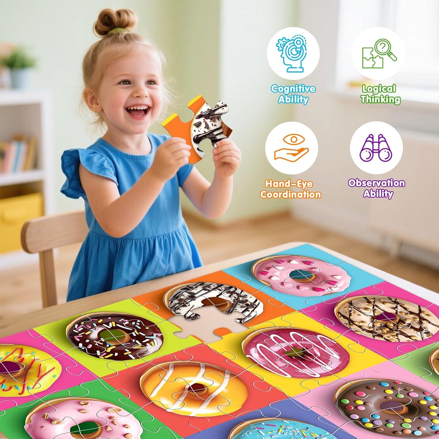 imageJumbo Floor Puzzle for Kids48 Piece Colorful Donuts Jigsaw PuzzlesLearning Educational Toys for Toddlers Ages 35Children Gift for Boy Girl Ages 48 Donut