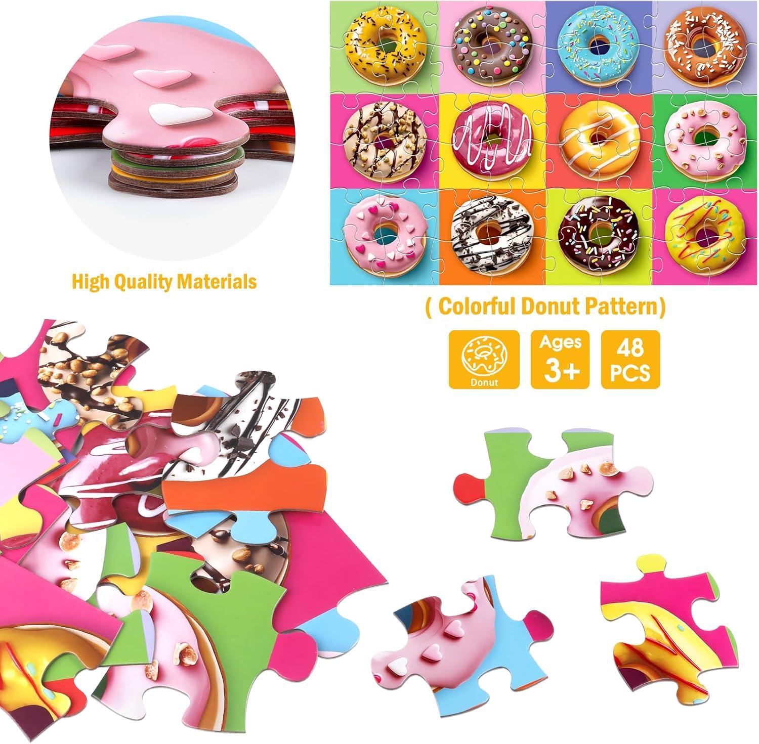 imageJumbo Floor Puzzle for Kids48 Piece Colorful Donuts Jigsaw PuzzlesLearning Educational Toys for Toddlers Ages 35Children Gift for Boy Girl Ages 48 Donut