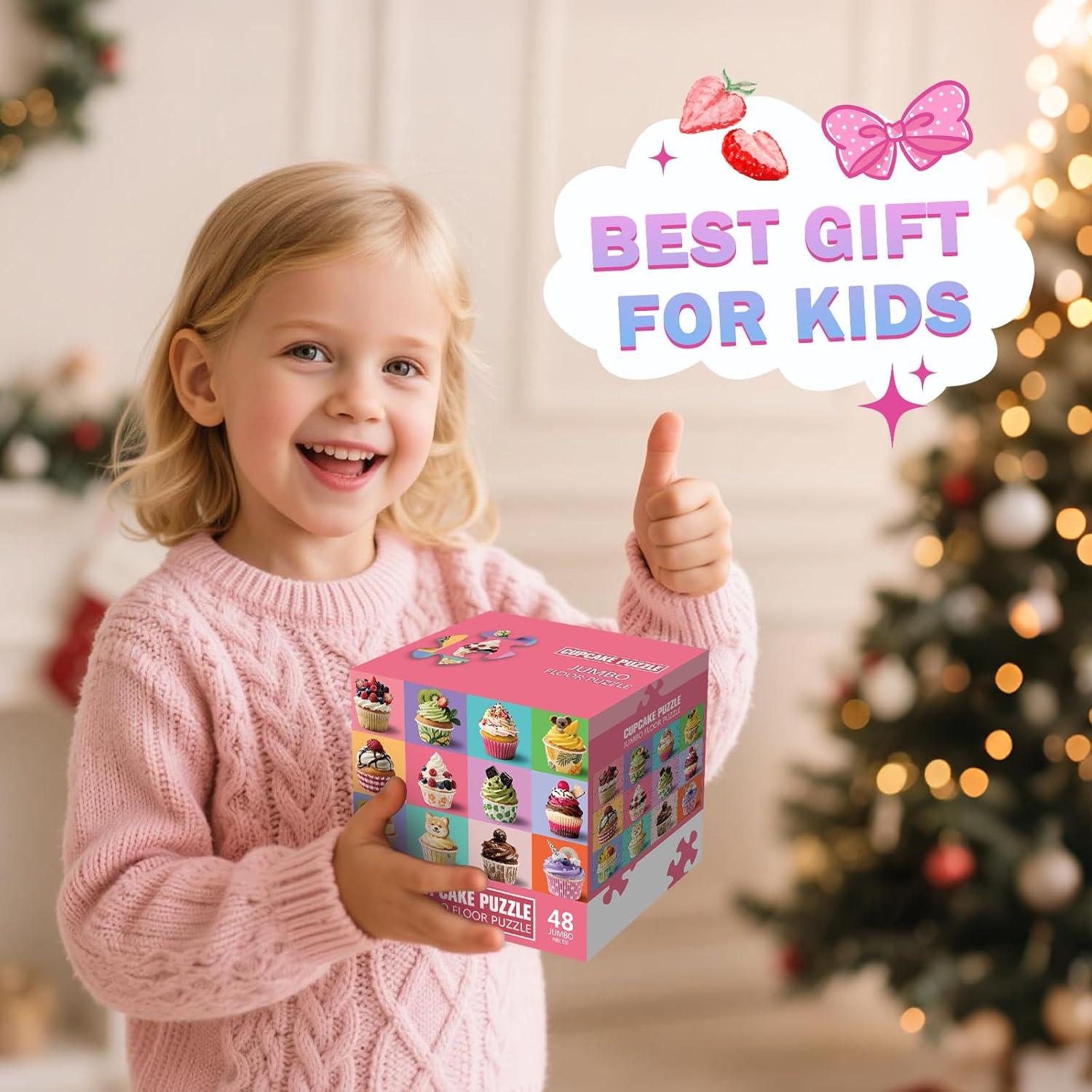 imageJumbo Floor Puzzle for Kids48 Piece Cupcake Jigsaw PuzzlesLearning Educational Toys for Toddlers Ages 35Children Easter Gift for Boy Girl Ages 48Cupcake
