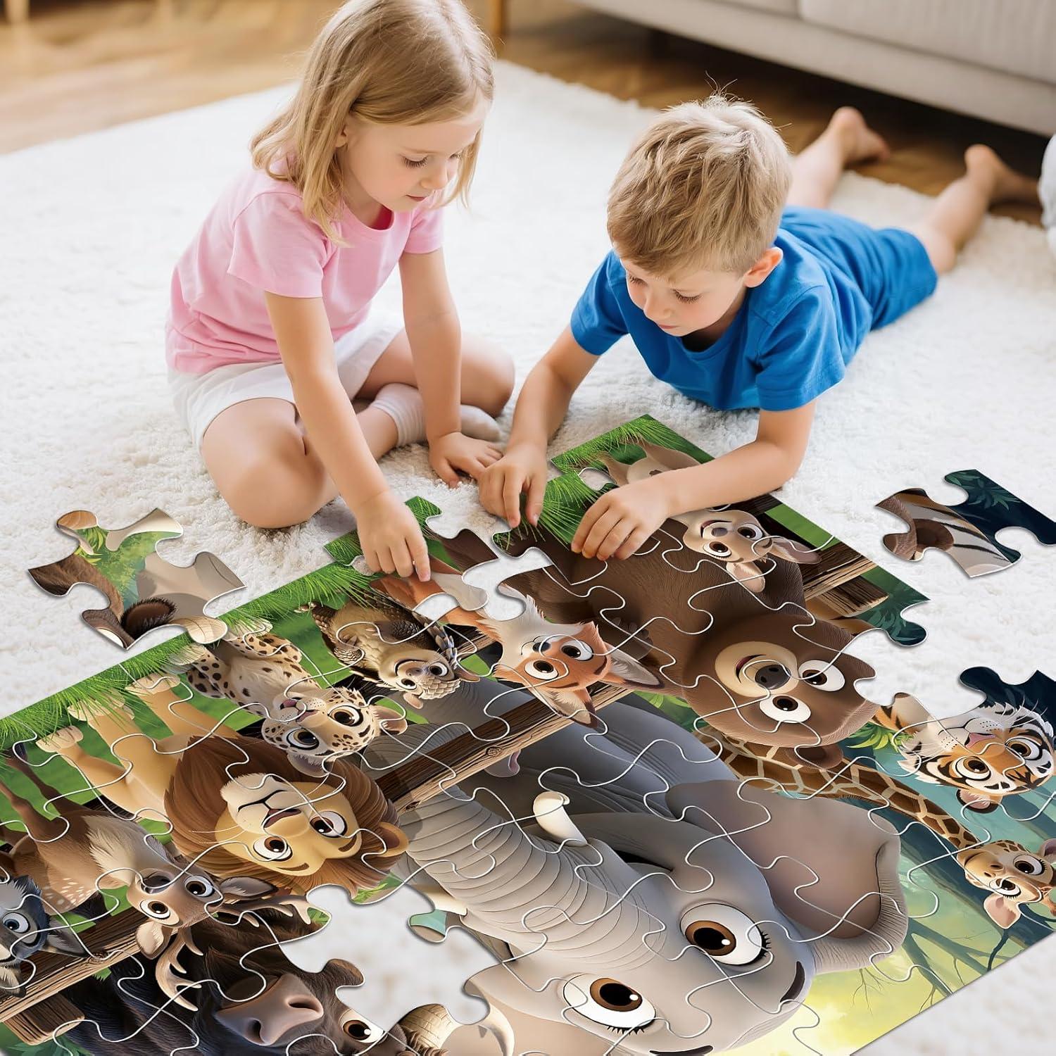 imageJumbo Floor Puzzle for Kids48 Piece Forest Animal Large Jigsaw PuzzlesLearning Educational Toys for Toddlers Ages 35Wildlife Preschool Puzzles Children Easter Gift for Boy Girl Ages 48 WWildlife