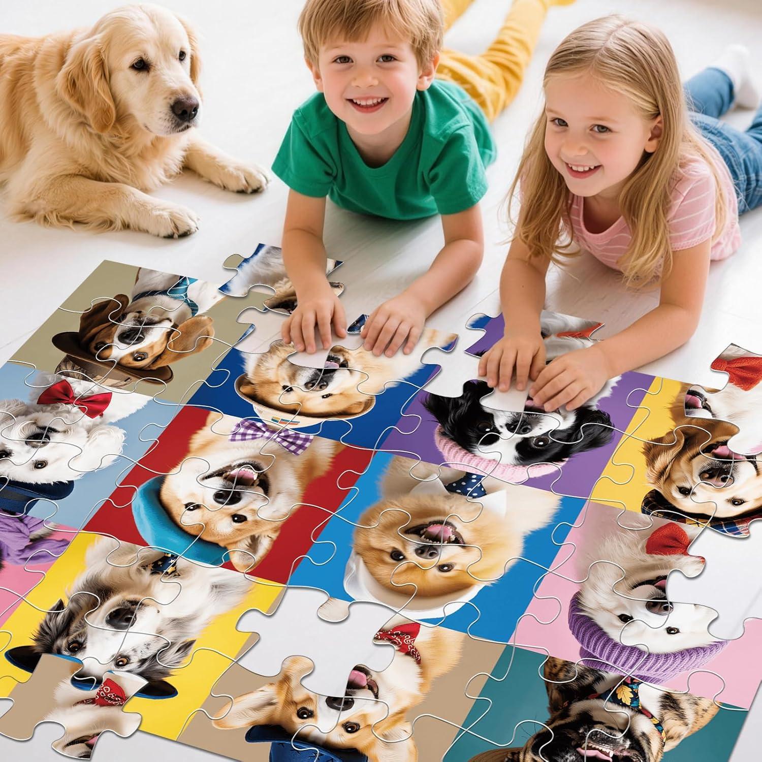 imageJumbo Floor Puzzle for Kids48 Piece Funny Dog Jigsaw PuzzlesLearning Educational Toys for Toddlers Ages 35Puppy Theme Puzzles Children Easter Gift for Boy Girl Ages 48Dog