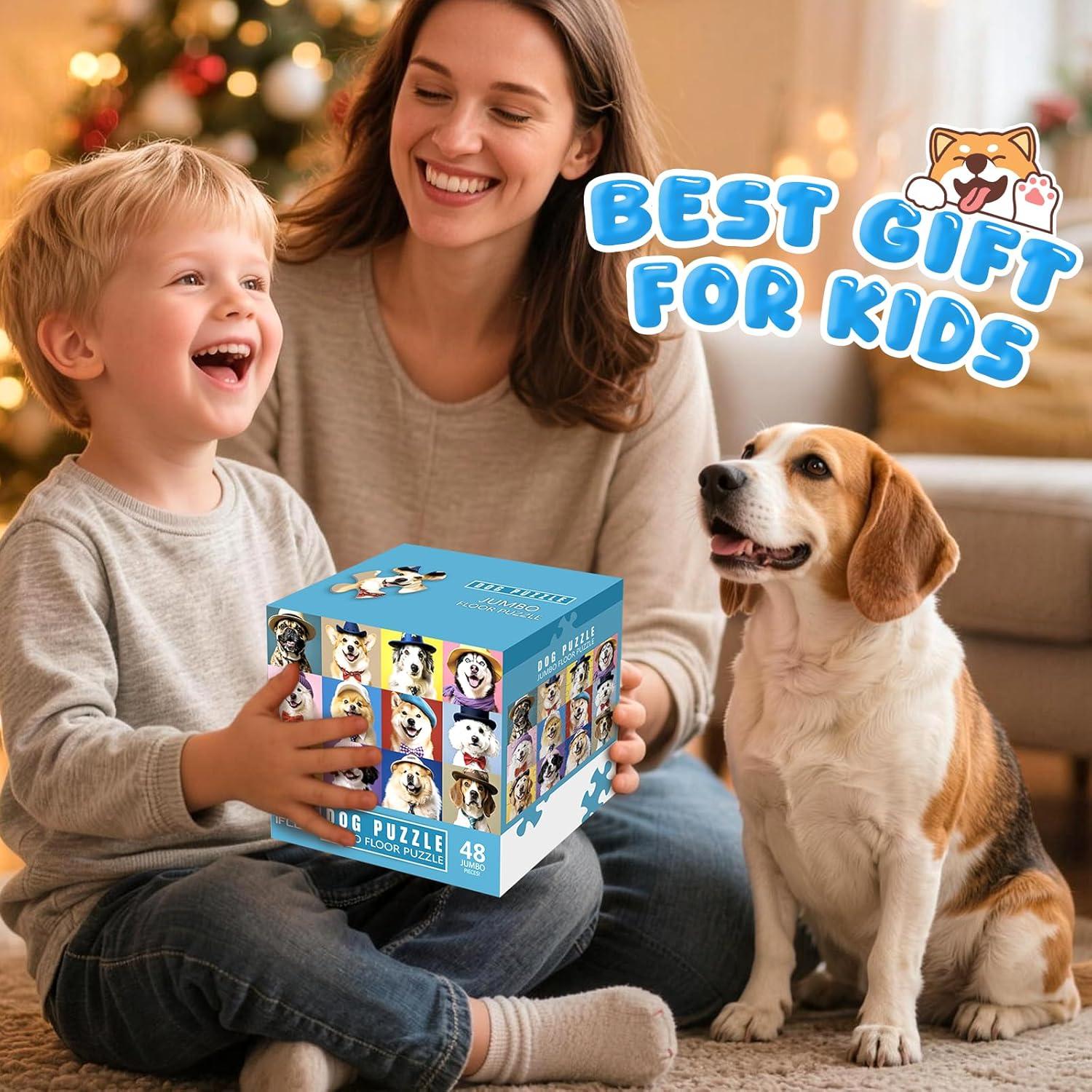 imageJumbo Floor Puzzle for Kids48 Piece Funny Dog Jigsaw PuzzlesLearning Educational Toys for Toddlers Ages 35Puppy Theme Puzzles Children Easter Gift for Boy Girl Ages 48Dog