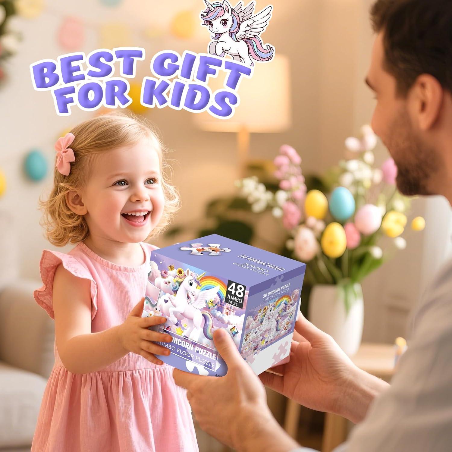 imageJumbo Floor Puzzle for Kids48 Piece Unicorn Large Jigsaw PuzzlesCute Puzzle for Toddler Ages 35Fun Educational Toy Easter Gift for Boys amp Girls Ages 48Unicorn