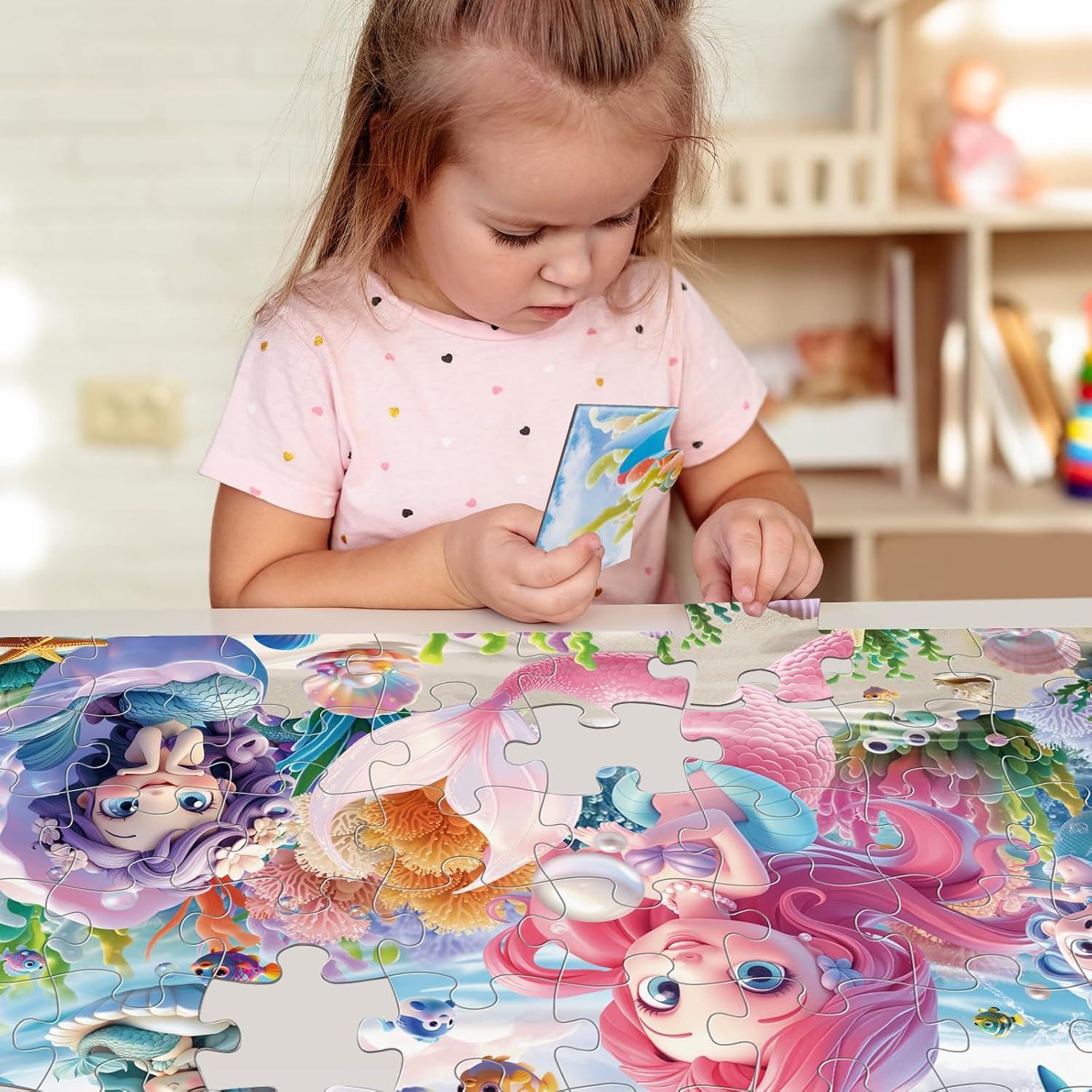 imageJumbo Floor Puzzle for Kids48 Piece Unicorn Large Jigsaw PuzzlesPuzzle for Toddler Ages 35Fun Educational Preschool Learning Toy Easter Gift for Boys amp Girls Ages 48Meimaid
