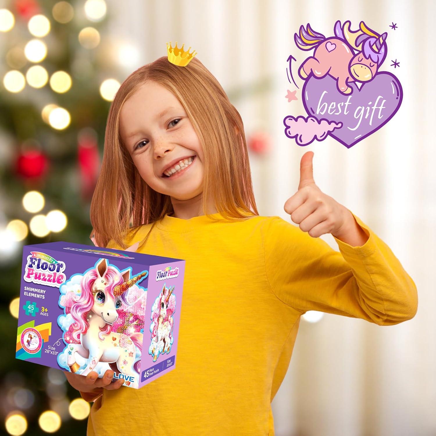 imageJumbo Floor Puzzle for Kids48 Piece Unicorn Large Jigsaw PuzzlesPuzzle for Toddler Ages 35Fun Educational Preschool Learning Toy Easter Gift for Boys amp Girls Ages 48Shimmery Unicorn
