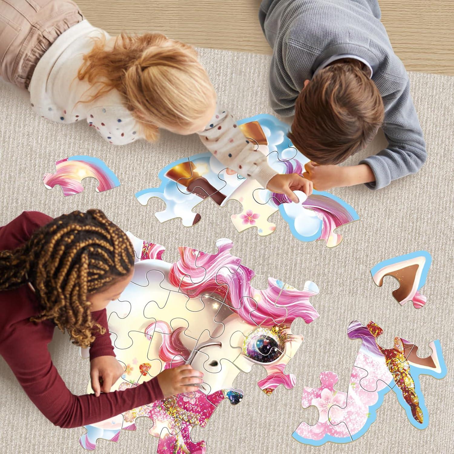 imageJumbo Floor Puzzle for Kids48 Piece Unicorn Large Jigsaw PuzzlesPuzzle for Toddler Ages 35Fun Educational Preschool Learning Toy Easter Gift for Boys amp Girls Ages 48Shimmery Unicorn